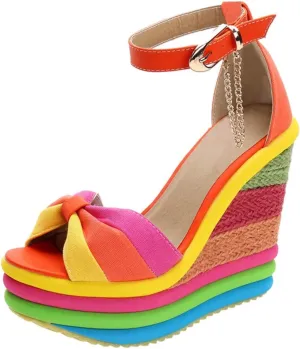Casual Walking Wedges Toe Roman Shoes High Women's Ladies Wedges Multicolor Patchwork Sandals Women's