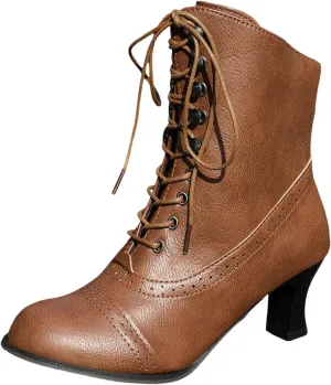 Cathalem Ankle Boots for Women High Heel Pointed Toe Ankle Boots Lace up Side Zipper Kitten Heels