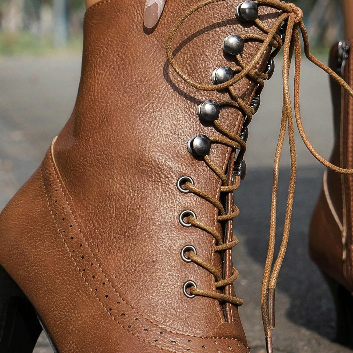 Cathalem Ankle Boots for Women High Heel Pointed Toe Ankle Boots Lace up Side Zipper Kitten Heels