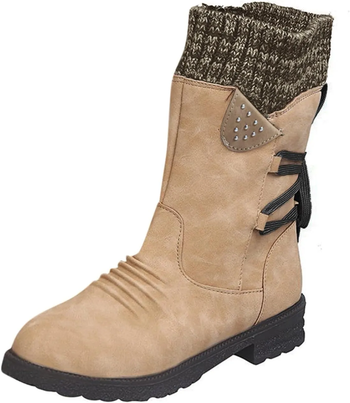 Cathalem Boots for Women Knee-High Boots Comfortable Chunky Block Heel Pointed Toe Pull On Side Zipper Lace Up Riding Boots