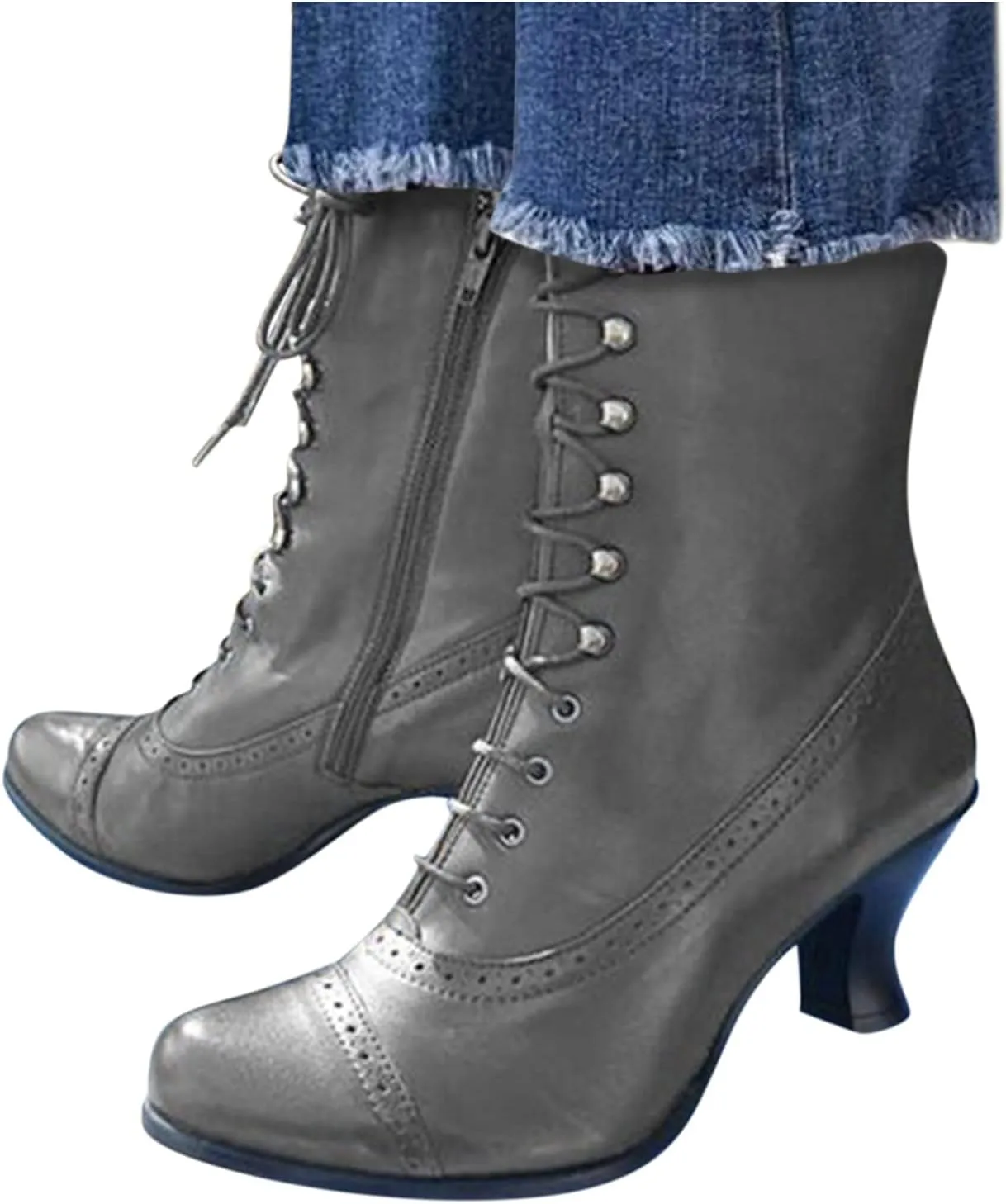 Cathalem Victorian Mid Calf Boots for Women Western Cowboy Boots Lace Up Ankle Booties Comfy Walking Dressy Shoes