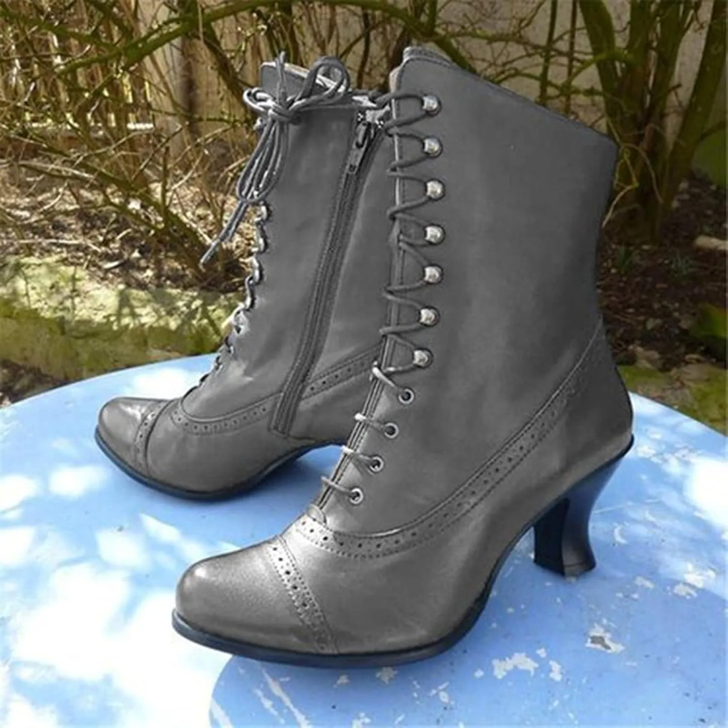 Cathalem Victorian Mid Calf Boots for Women Western Cowboy Boots Lace Up Ankle Booties Comfy Walking Dressy Shoes