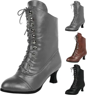 Cathalem Victorian Mid Calf Boots for Women Western Cowboy Boots Lace Up Ankle Booties Comfy Walking Dressy Shoes