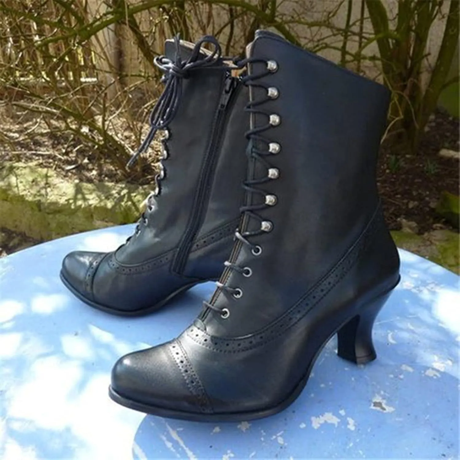 Cathalem Victorian Mid Calf Boots for Women Western Cowboy Boots Lace Up Ankle Booties Comfy Walking Dressy Shoes