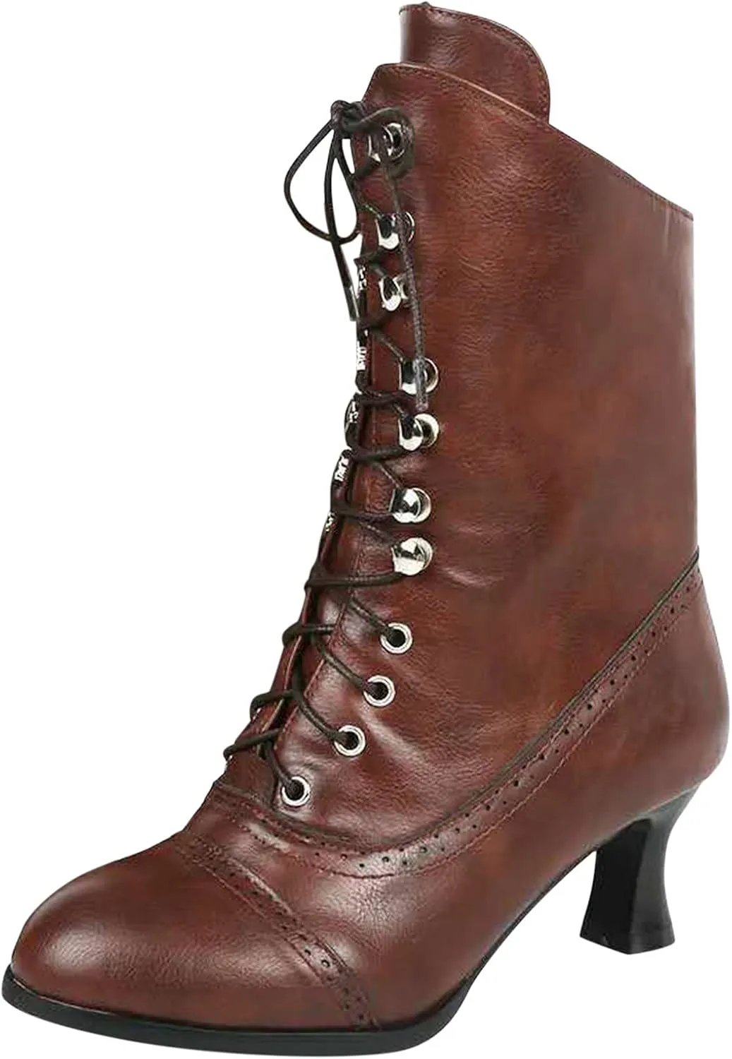Cathalem Victorian Mid Calf Boots for Women Western Cowboy Boots Lace Up Ankle Booties Comfy Walking Dressy Shoes