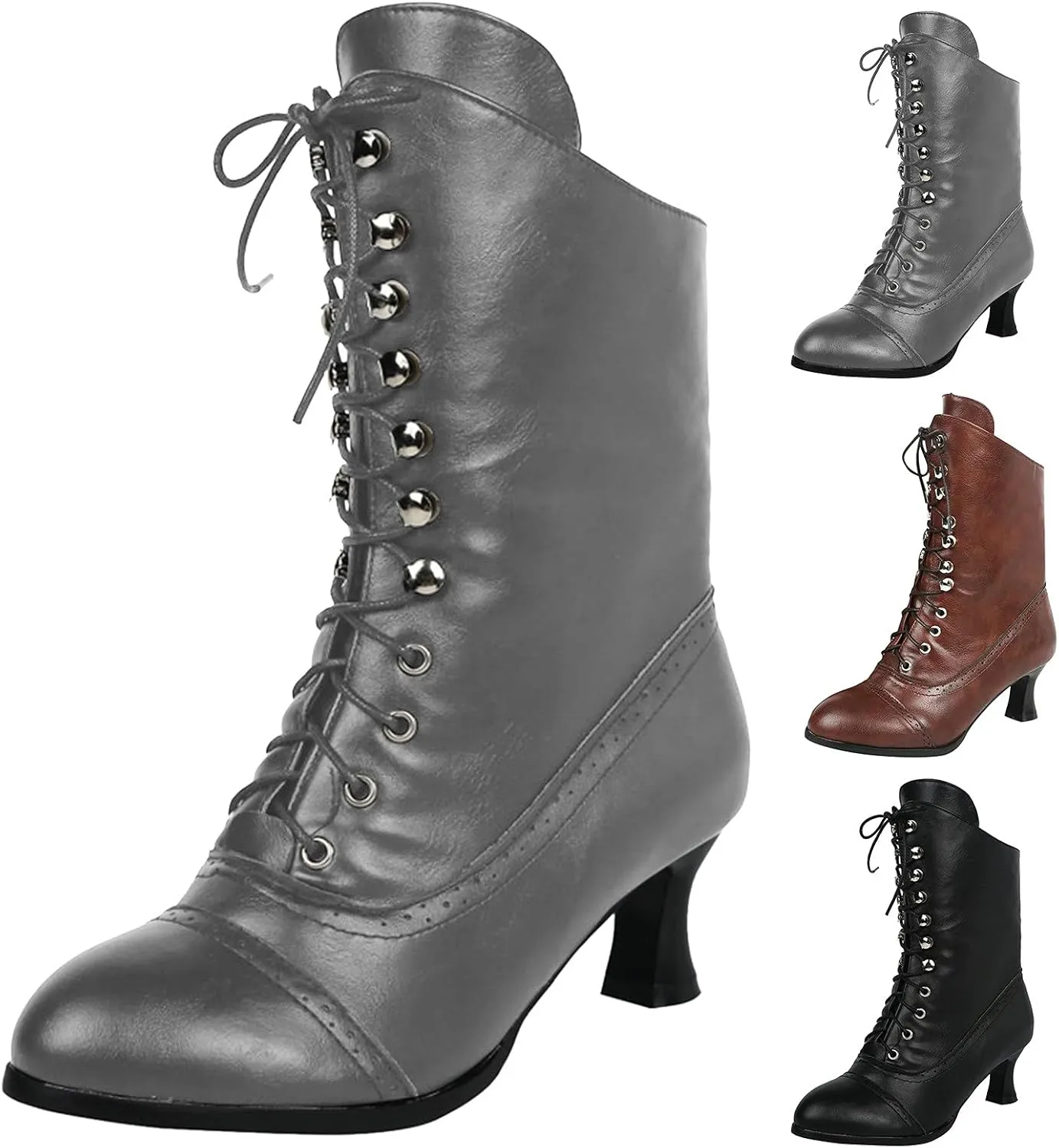 Cathalem Victorian Mid Calf Boots for Women Western Cowboy Boots Lace Up Ankle Booties Comfy Walking Dressy Shoes