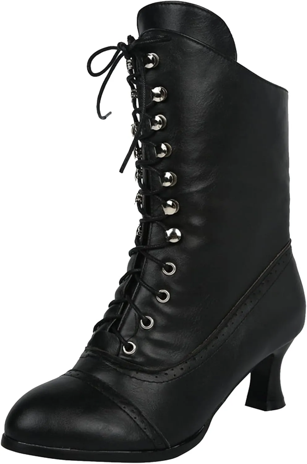 Cathalem Victorian Mid Calf Boots for Women Western Cowboy Boots Lace Up Ankle Booties Comfy Walking Dressy Shoes