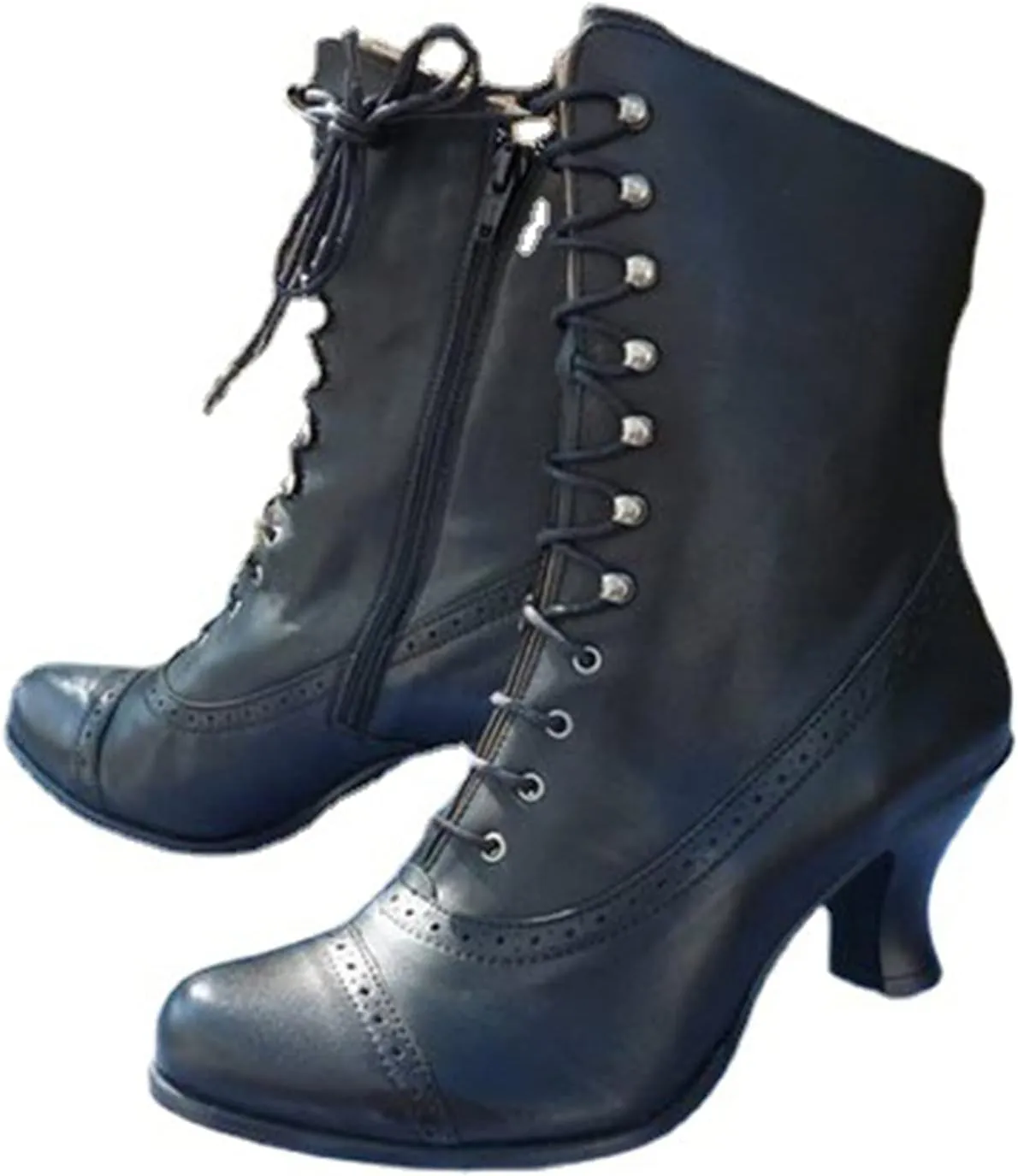 Cathalem Victorian Mid Calf Boots for Women Western Cowboy Boots Lace Up Ankle Booties Comfy Walking Dressy Shoes