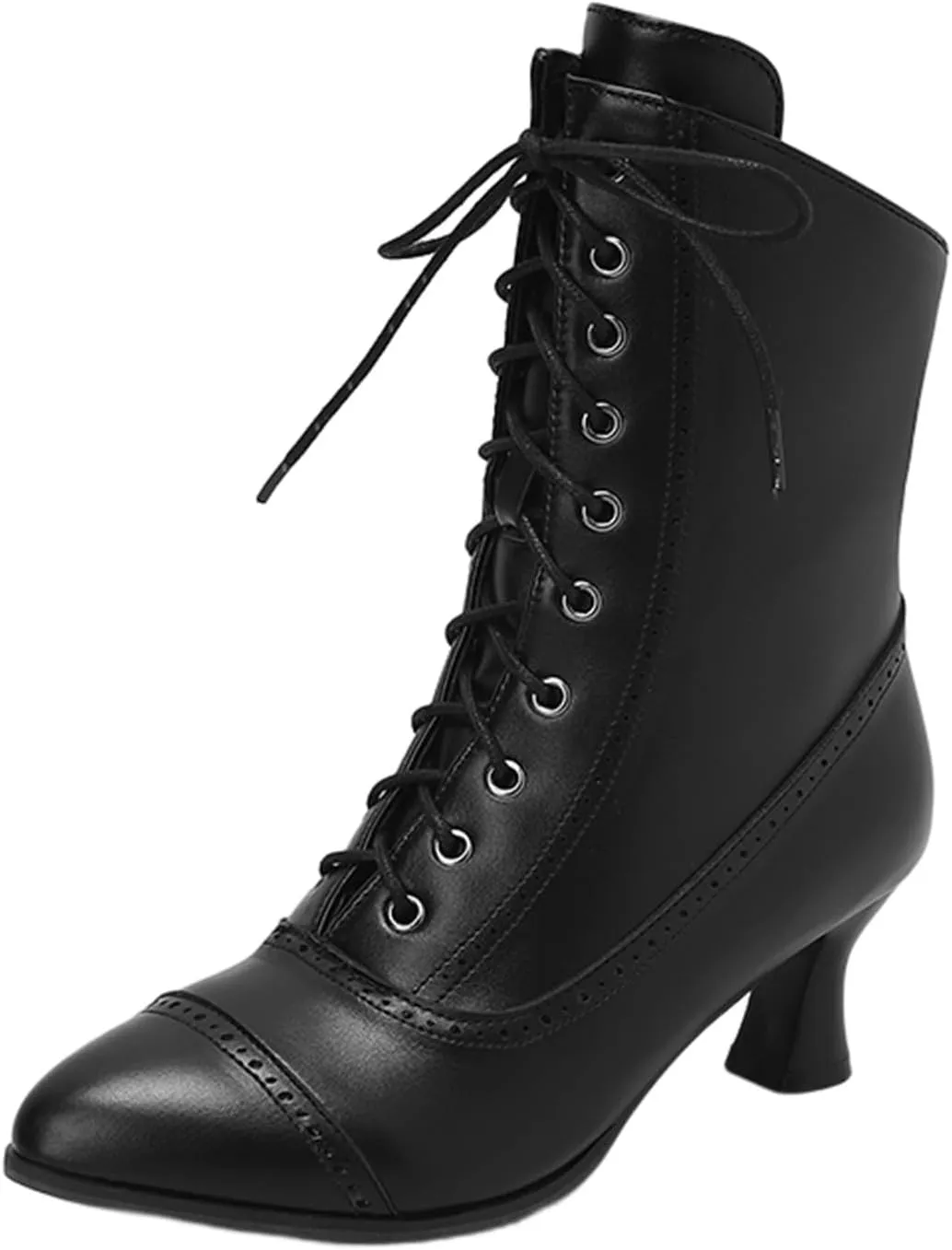 Cathalem Western Cowboy Boots for Women, Kitten Heel Victorian Mid Calf Boot Lace Up Ankle Booties Comfy Walking Dressy Shoes
