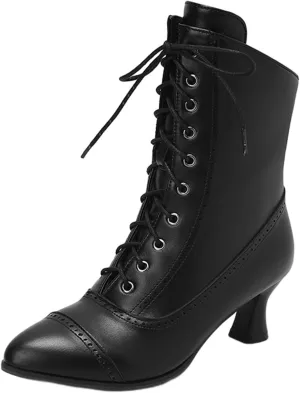Cathalem Western Cowboy Boots for Women, Kitten Heel Victorian Mid Calf Boot Lace Up Ankle Booties Comfy Walking Dressy Shoes