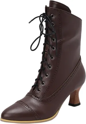 Cathalem Western Cowboy Boots for Women, Kitten Heel Victorian Mid Calf Boot Lace Up Ankle Booties Comfy Walking Dressy Shoes