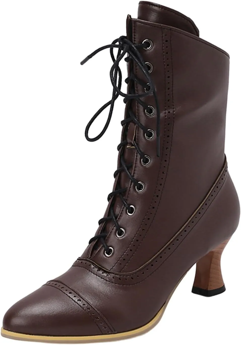 Cathalem Western Cowboy Boots for Women, Kitten Heel Victorian Mid Calf Boot Lace Up Ankle Booties Comfy Walking Dressy Shoes