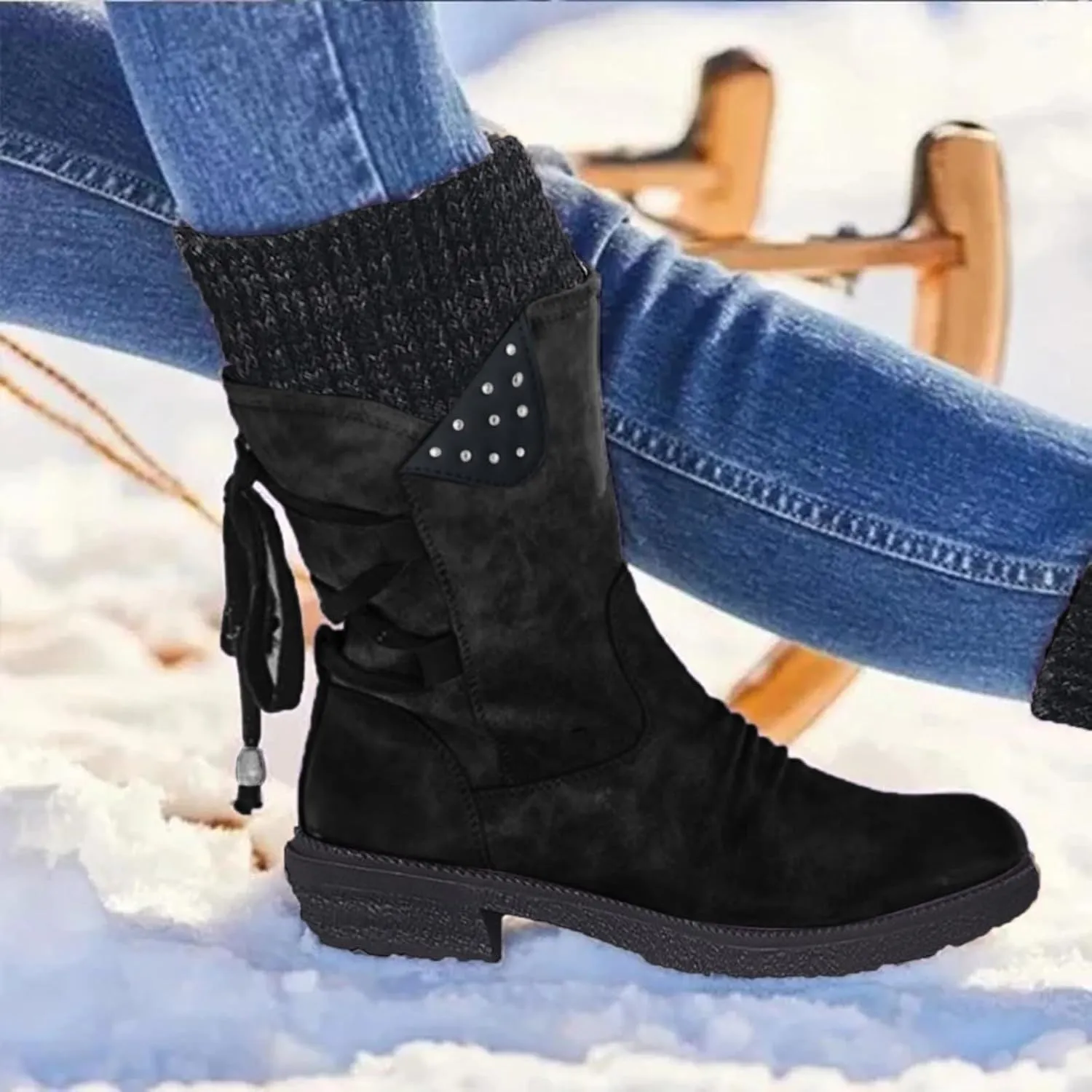 Cathalem Winter Boots for Women,Women's Winter Lace up Mid Calf Combat Riding Military Boots Womens Snow Boots Waterproof