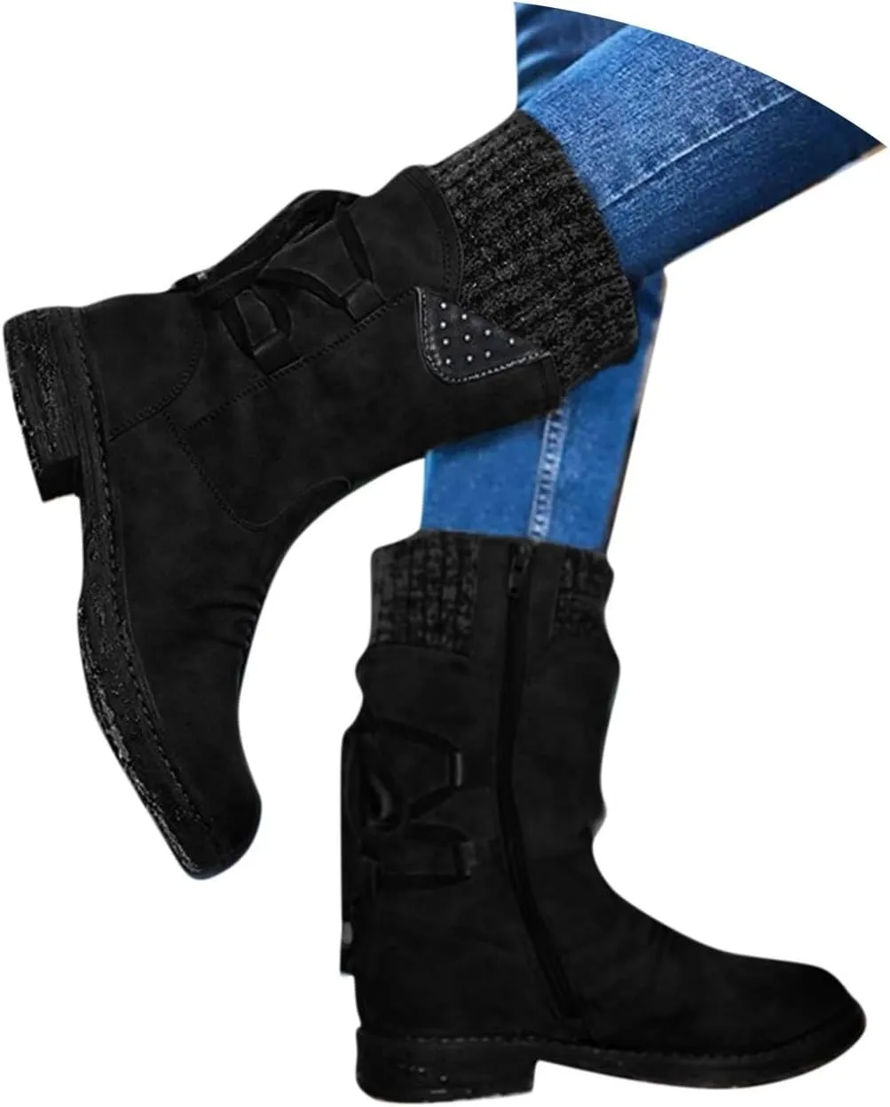 Cathalem Winter Boots for Women,Women's Winter Lace up Mid Calf Combat Riding Military Boots Womens Snow Boots Waterproof