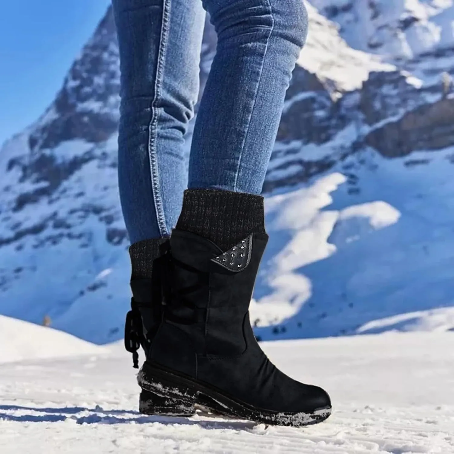 Cathalem Winter Boots for Women,Women's Winter Lace up Mid Calf Combat Riding Military Boots Womens Snow Boots Waterproof