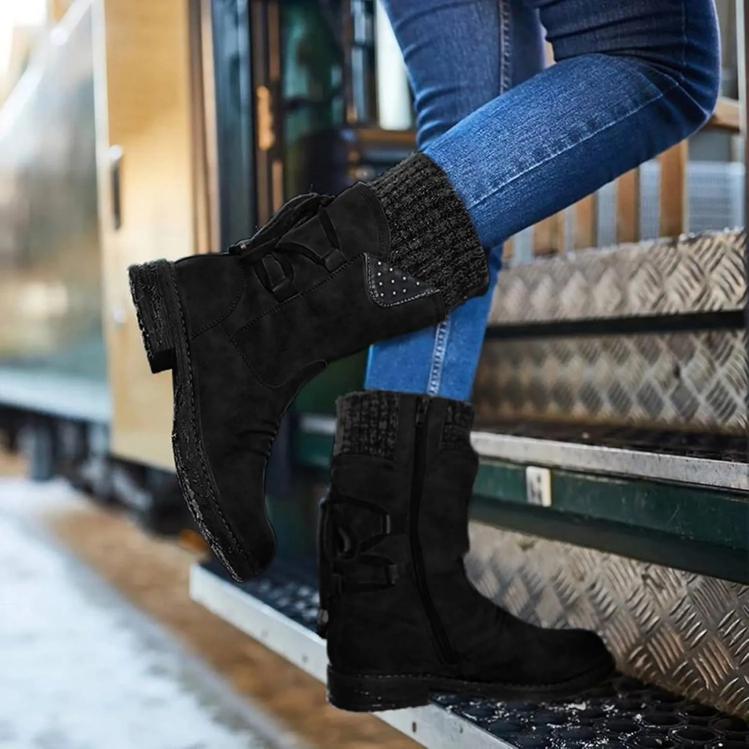 Cathalem Winter Boots for Women,Women's Winter Lace up Mid Calf Combat Riding Military Boots Womens Snow Boots Waterproof