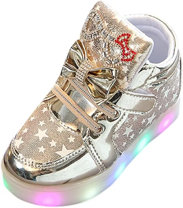Child Casual Shoes Fashion Baby Sneakers Running Sport Shoes Toddler Baby Sneakers Star Luminous Colorful Light Shoes (Gold-6#A, 1.5T)