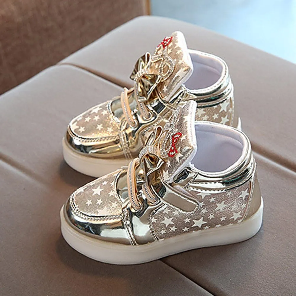 Child Casual Shoes Fashion Baby Sneakers Running Sport Shoes Toddler Baby Sneakers Star Luminous Colorful Light Shoes (Gold-6#A, 1.5T)
