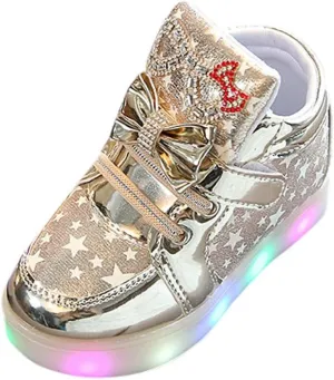Child Casual Shoes Fashion Baby Sneakers Running Sport Shoes Toddler Baby Sneakers Star Luminous Colorful Light Shoes (Gold-6#A, 1.5T)