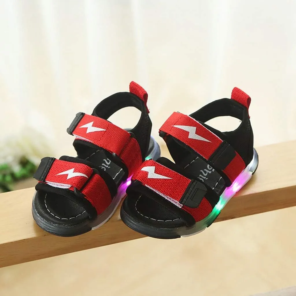 Children's Boys Girls Summer Sandals 2 Straps LED Lighting Shoes Soft Sole Breathable First Walker Newborn Shoes