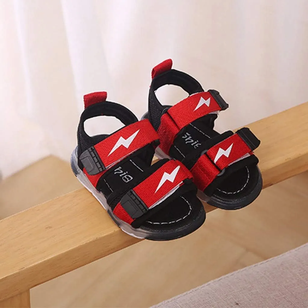 Children's Boys Girls Summer Sandals 2 Straps LED Lighting Shoes Soft Sole Breathable First Walker Newborn Shoes