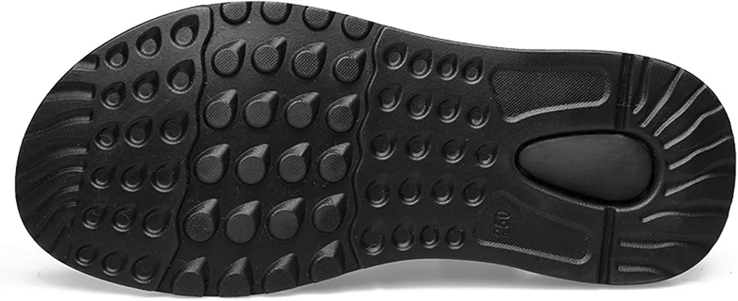 Classic Genuine Leather Sandals for Men Adjustable Casual Outdoor Water Shoes Open Toe Hook&Loop Strap Flat Anti-Slip Solid Color Anti-Slip