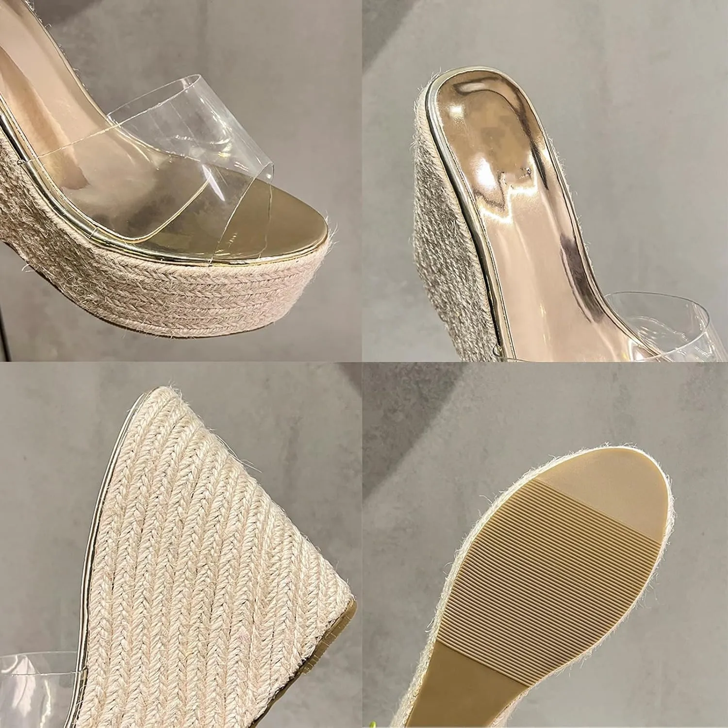 Clear Wedges for Women Open Toe Platform Espadrille Sandals Casual Summer Heels Shoes Cute Platform Wedges
