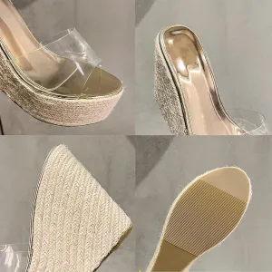 Clear Wedges for Women Open Toe Platform Espadrille Sandals Casual Summer Heels Shoes Cute Platform Wedges