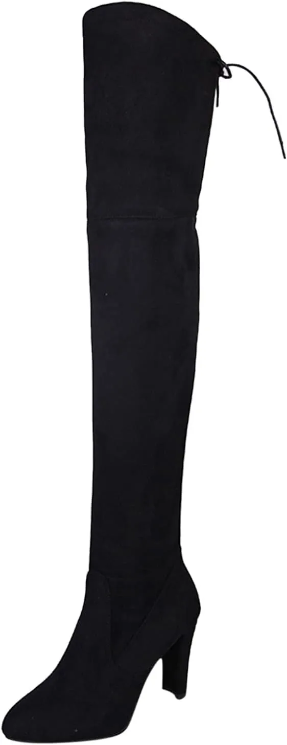 Combat Boots Womens High Chunky Heeled Over Knee Boots Zipper Pointed Suede Thigh High Boots Long Bootie