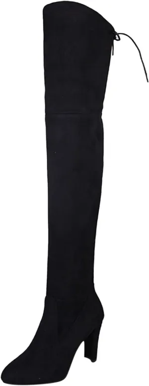 Combat Boots Womens High Chunky Heeled Over Knee Boots Zipper Pointed Suede Thigh High Boots Long Bootie