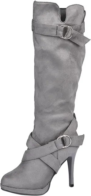 Cowboy Boots For Women High Heel Knee High Boots Side Zipper Suede Pointed Thigh High Boots Tall Long Boots