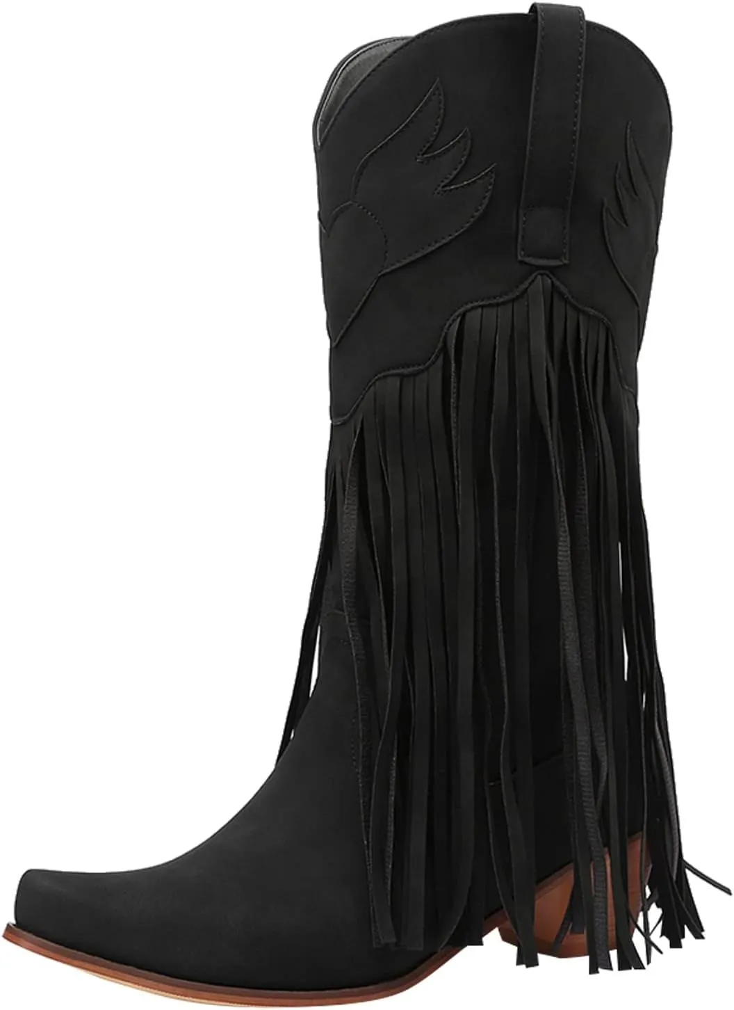 Cowboy Boots for Women Mid Calf Fringe Cowgirl Boots Fringe Western Low Heel Boots Wide Calf Riding Cowboy Boots