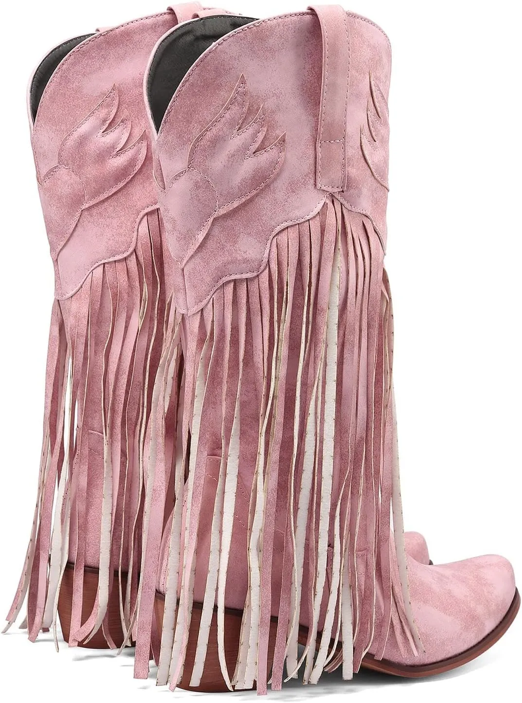 Cowboy Boots for Women Mid Calf Fringe Cowgirl Boots Fringe Western Low Heel Boots Wide Calf Riding Cowboy Boots