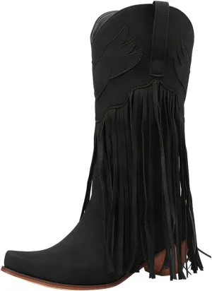 Cowboy Boots for Women Mid Calf Fringe Cowgirl Boots Fringe Western Low Heel Boots Wide Calf Riding Cowboy Boots