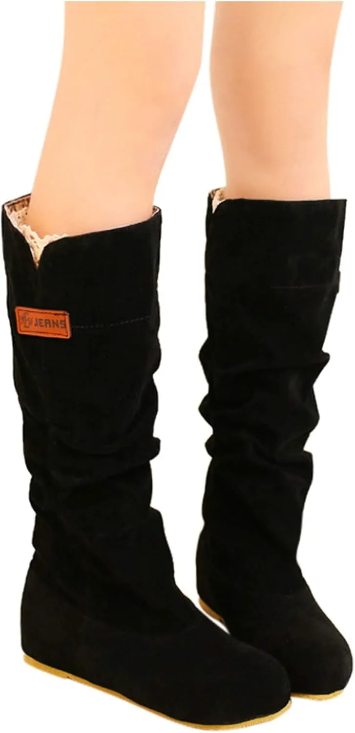 Cowgirl Boots for Women Wide Calf Western Cowboy Boots Retro Low Heel Mid Calf Boots Suede Zipper Dress Winter Shoes
