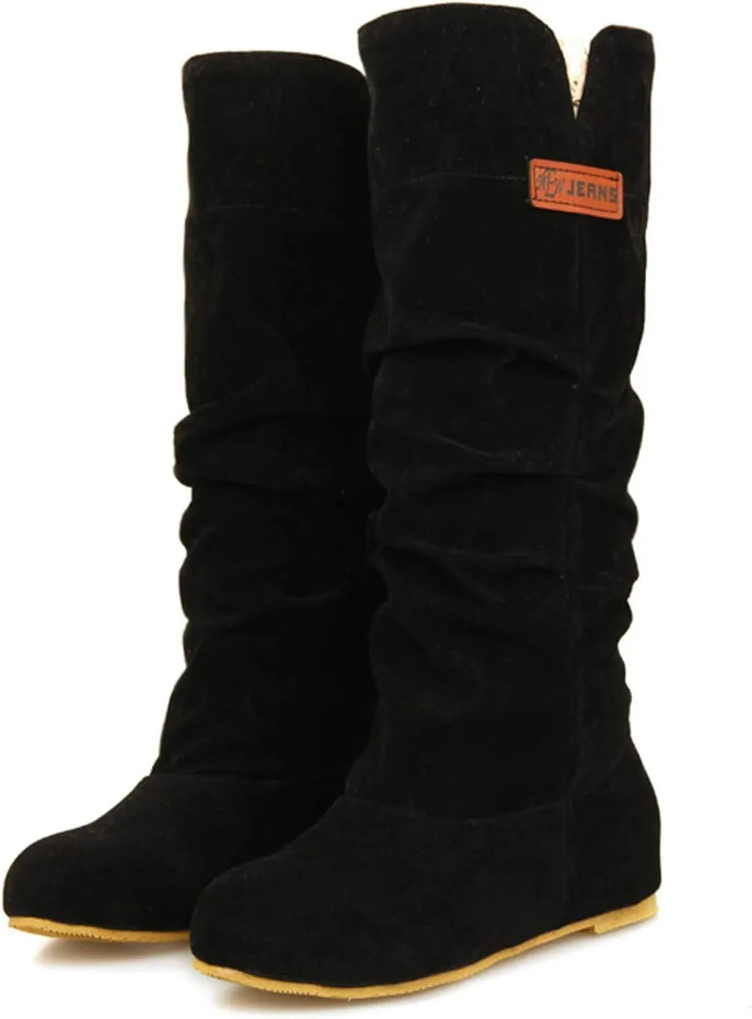 Cowgirl Boots for Women Wide Calf Western Cowboy Boots Retro Low Heel Mid Calf Boots Suede Zipper Dress Winter Shoes
