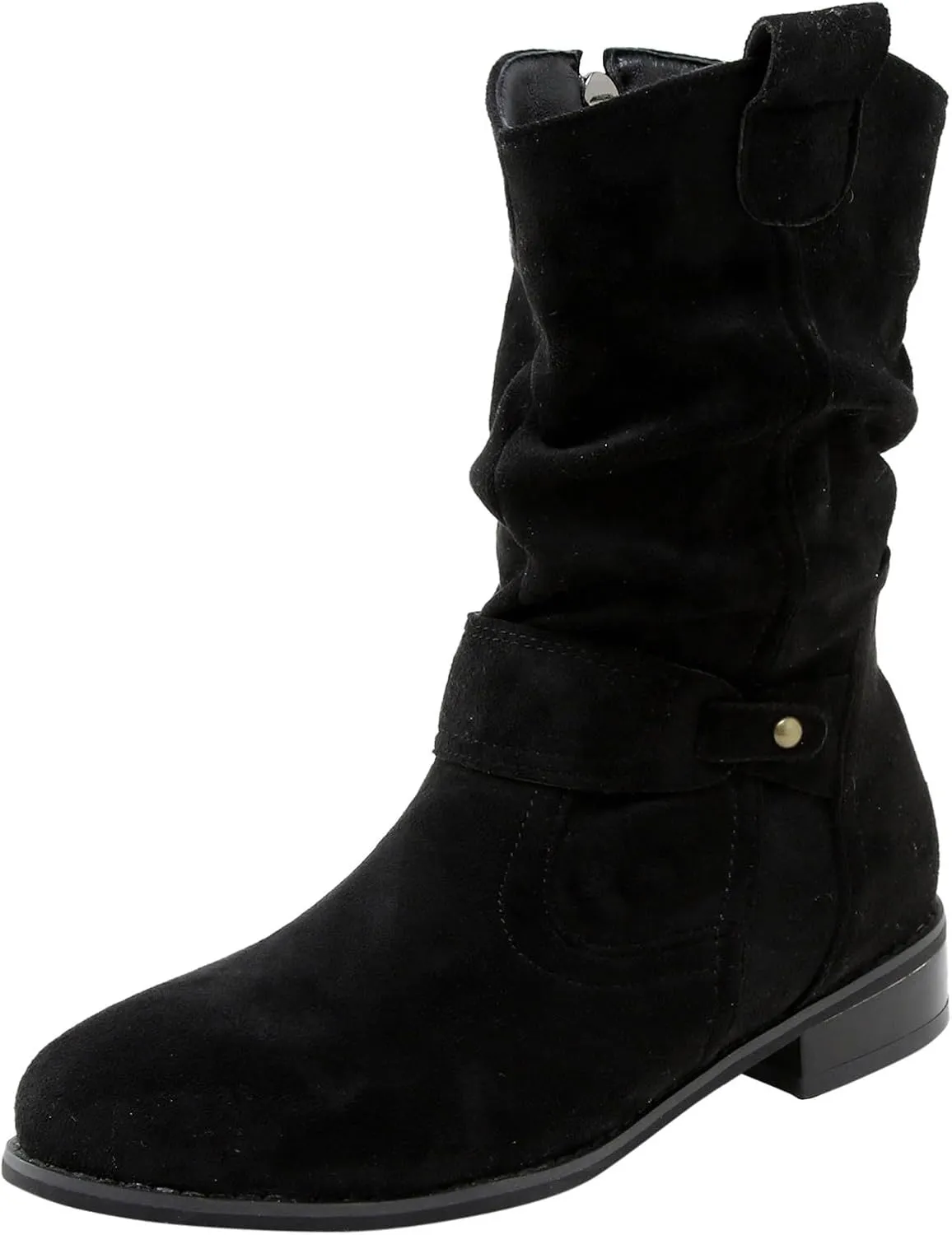 Cowgirl Boots for Women Wide Calf Western Cowboy Boots Retro Low Heel Mid Calf Boots Suede Zipper Dress Winter Shoes