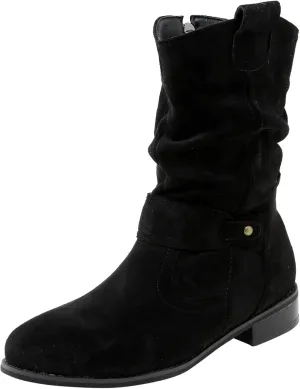 Cowgirl Boots for Women Wide Calf Western Cowboy Boots Retro Low Heel Mid Calf Boots Suede Zipper Dress Winter Shoes
