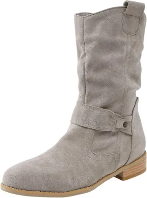 Cowgirl Boots for Women Wide Calf Western Cowboy Boots Retro Low Heel Mid Calf Boots Suede Zipper Dress Winter Shoes