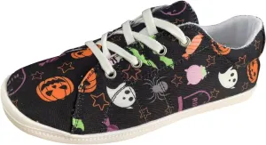 Crzidha Fashion Sneakers for Halloween,Stylish Pumpkin Print Colorful Lace-Up Canvas Flat Shoes Lightweight Slip-Ons Spooky Scary Skeleton Print Loafers Casual Halloween Festival Cosplay Party Flats