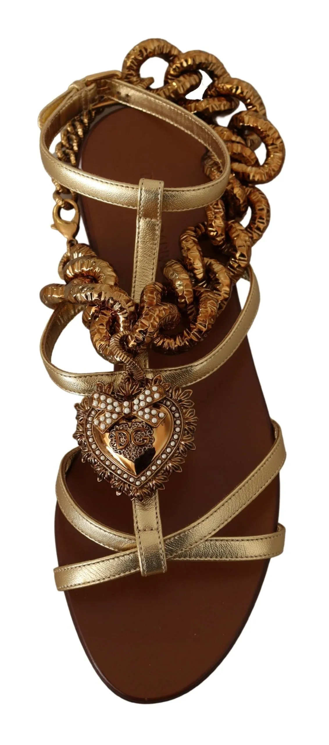 Dolce & Gabbana Gold Leather Devotion Flats Sandals