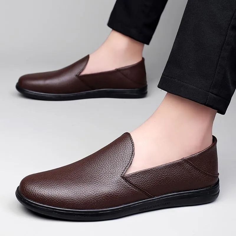Dress Oxford for Men Slip On Formal Leather Oxford Shoes British Business Casual Low Top Bean Shoes Male Driving Flats