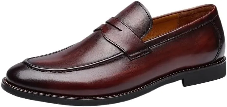 Dress Oxford for Men Slip On Genuine Leather Men's Breathable Italian Handmade British Footwear for Mens Non Slip Low Top Block Heel Anti-Slip Working