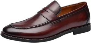 Dress Oxford for Men Slip On Genuine Leather Men's Breathable Italian Handmade British Footwear for Mens Non Slip Low Top Block Heel Anti-Slip Working