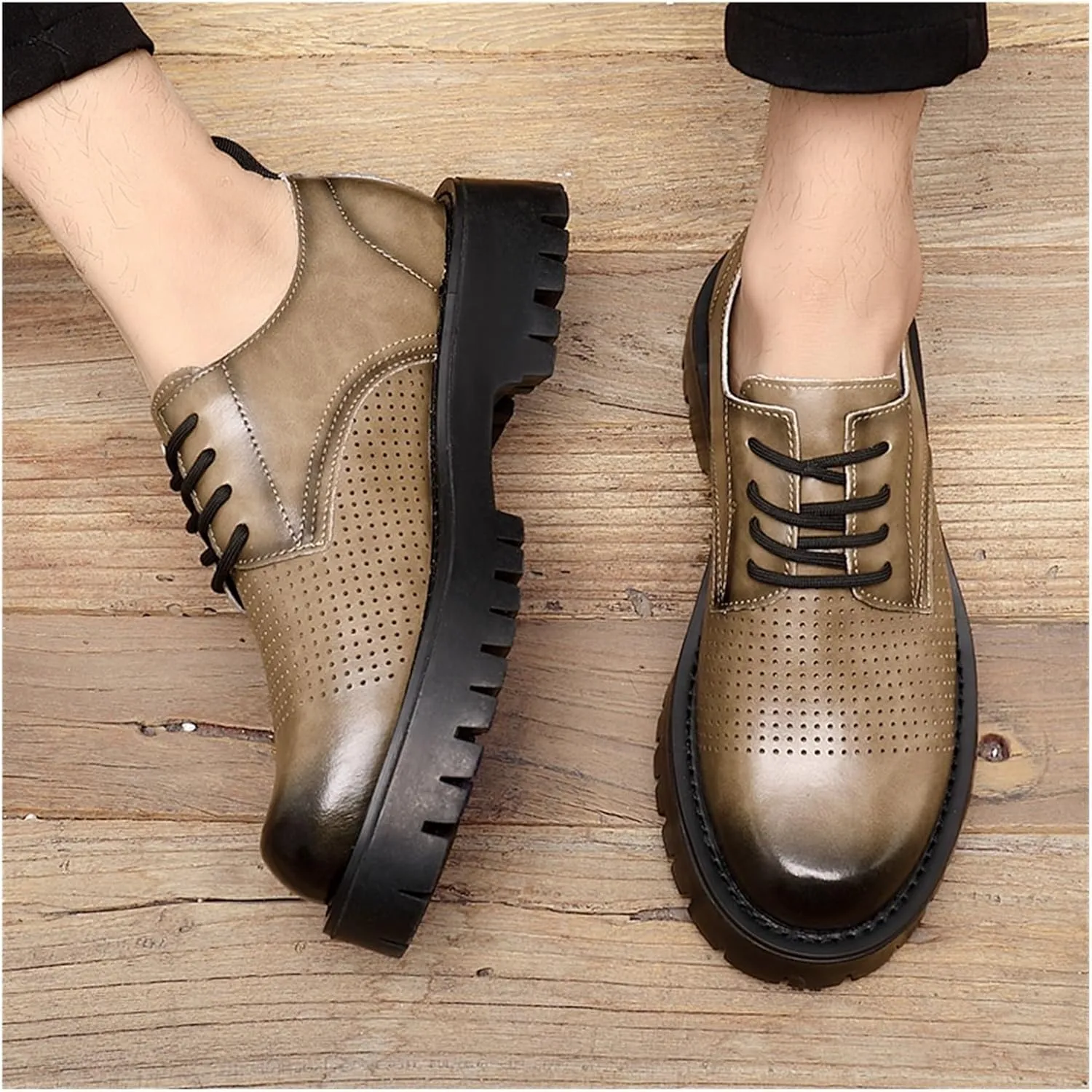 Dress Shoes for Men Breathable Real Leather Designer Men’s Shoes Height Increasing Lace-up Loafers