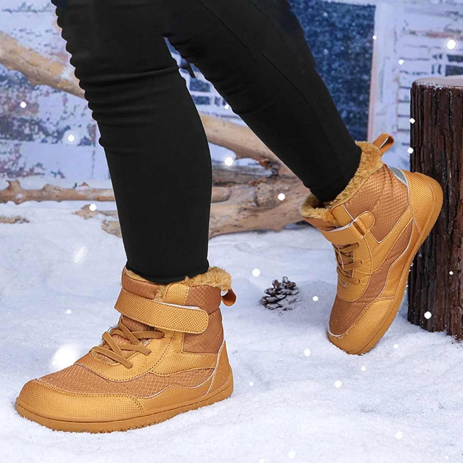Duk Boots for Boys Girls Waterproof Barefoot Fr Lined Boot Non-slip Outdoor Ankle Wide Toe Box Slip Drop Boots