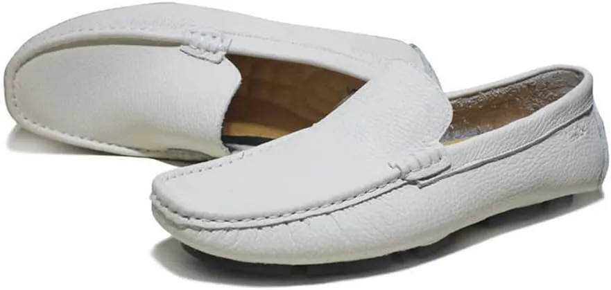 Easy to Put and Remove. Loafer Shoes for Men Genuine Leather Round Toe Stitching Details Rubber Sole Anti-Slip Flat Heel Resistant Flexible Lightweight Driving Slip on for All Occasions