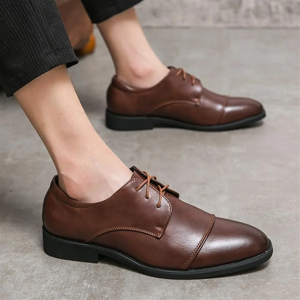 Elegant Shoes for Men Oxford Dress Shoes for Men Lace Up Pointed Toe Solid Color Cap Toe Leather New Shoes Low Top Block Heel Resistant Non Slip Rubber Party Mens Dress Shoes Black