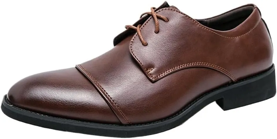 Elegant Shoes for Men Oxford Dress Shoes for Men Lace Up Pointed Toe Solid Color Cap Toe Leather New Shoes Low Top Block Heel Resistant Non Slip Rubber Party Mens Dress Shoes Black