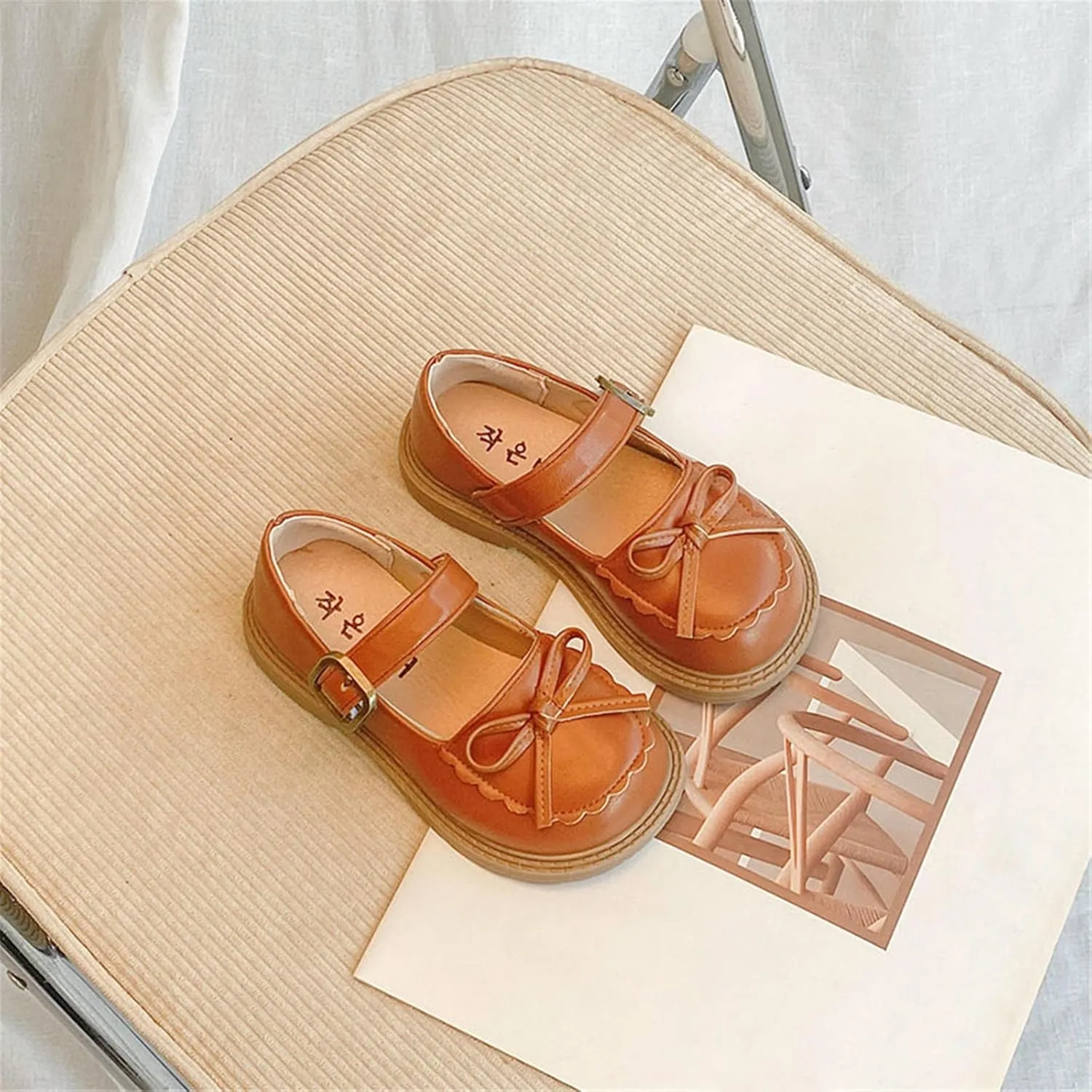 EnJoCho 1 to 12 Years Girls Leather Bow Design Soft Round Toe Princess Dress Flat Shoes Nonslip Shoes Children Princess